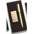 Gold Gilt Plated Money Clip w/ Matching Ball Point Pen in 2-Piece Gift Box